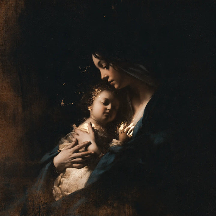 La Vierge à l’Enfant — Le Repos contre le bleu profond