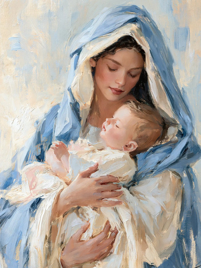 La Vierge à l’Enfant — Le Regard au berceau des bleus clairs