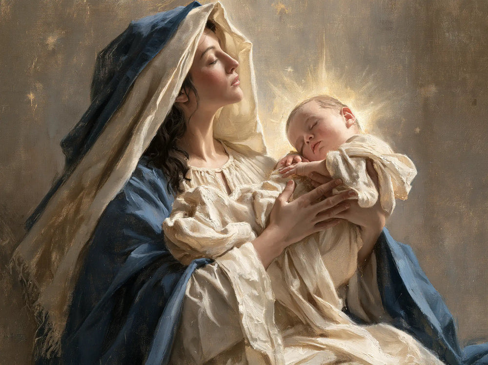 the Virgin Mary presenting the Child Jesus in Mary Presenting the Child Jesus style, landscape Christian artwork no. 3