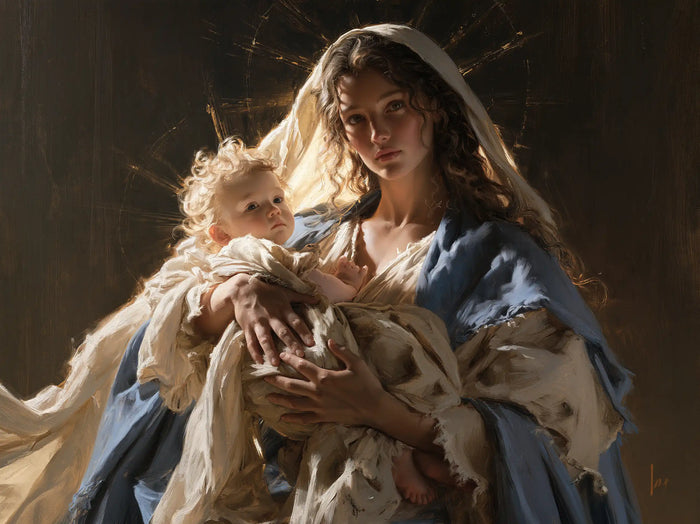 La Vierge à l’Enfant — Le Regard grave et les boucles de lumière