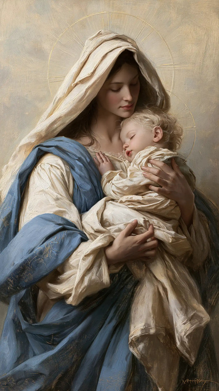 La Vierge à l’Enfant — Le Repos dans la courbe du voile ivoire