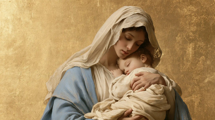 La Vierge à l’Enfant — Le Refuge au voile crème sur fond d’or