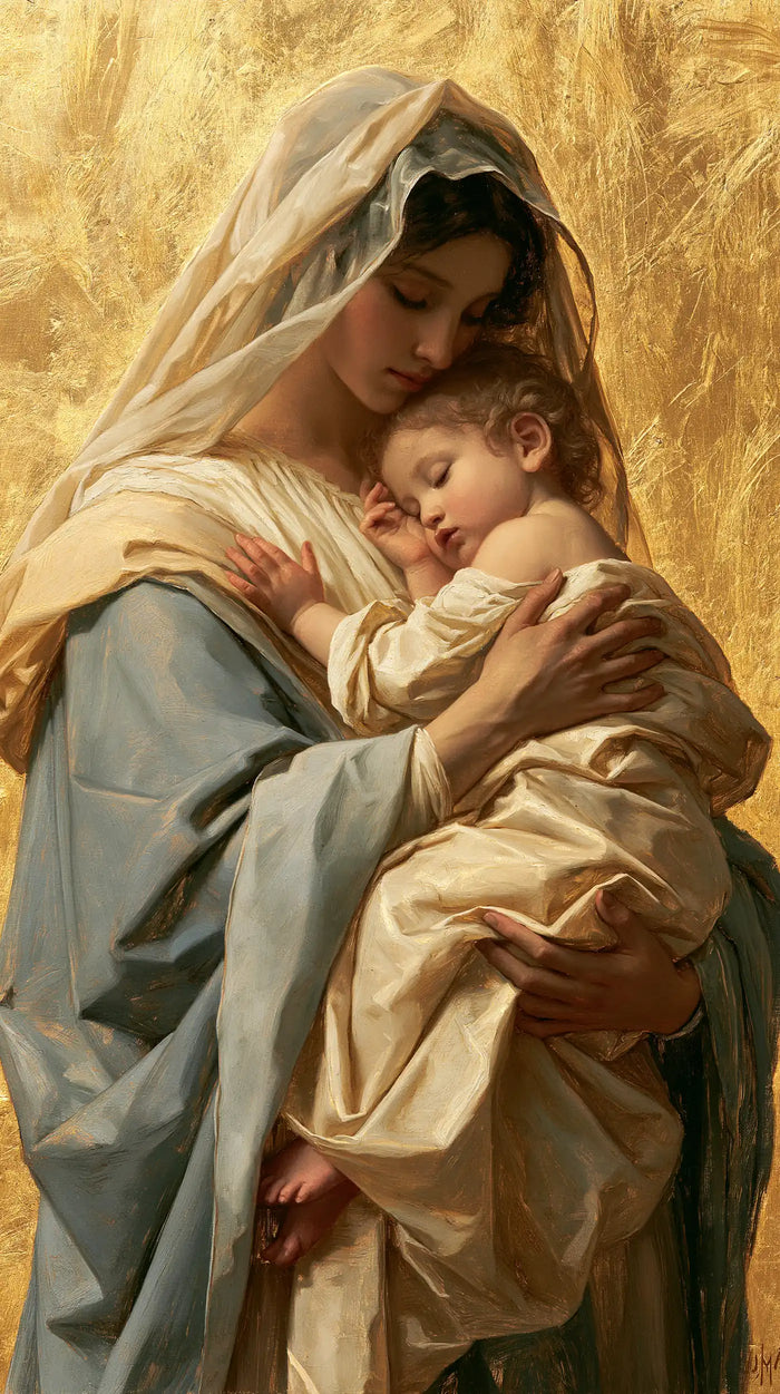 La Vierge à l’Enfant — Le Petit Dormeur dans les plis d’ocre clair