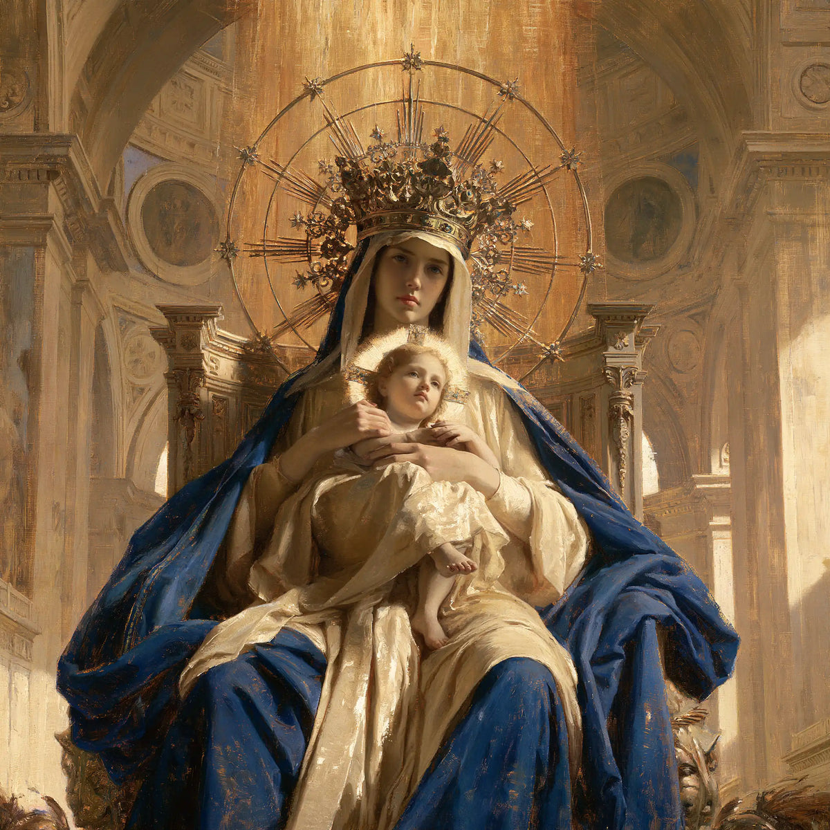 La Vierge à l’Enfant — La Roue d’or derrière la couronne