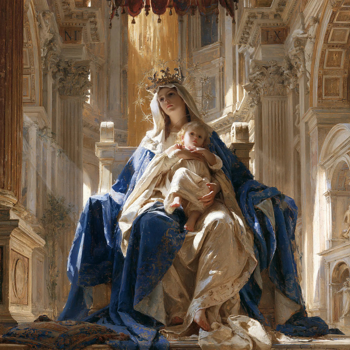 La Vierge à l’Enfant — Le Trône sous la tenture écarlate