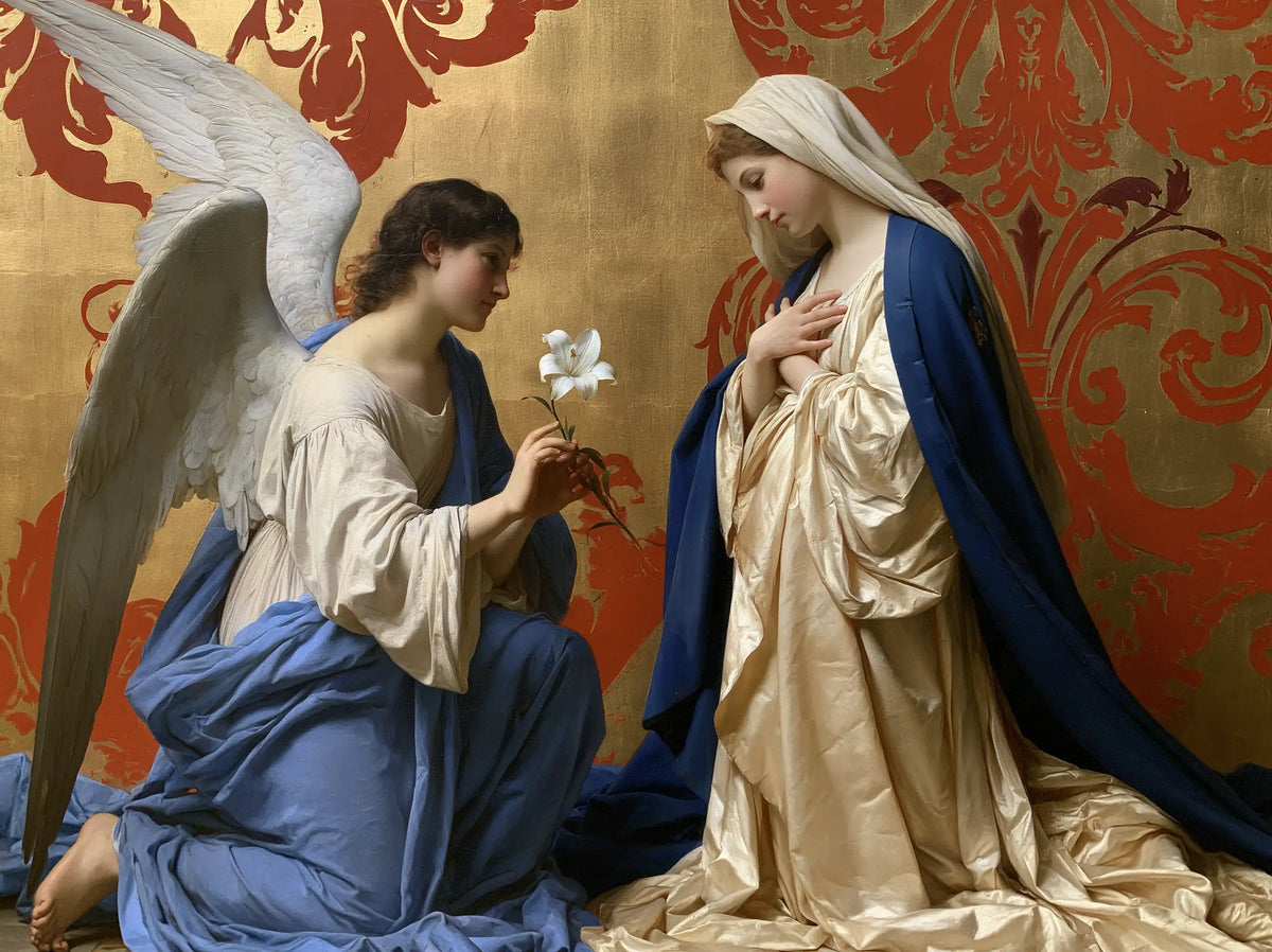 The White Lily beneath the Red Arabesque – Bouguereau-Inspired Academic Art · Landscape