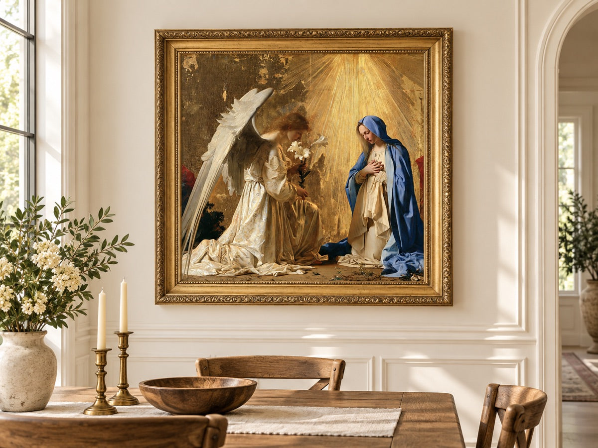L’Annonciation — mise en scène avec cadre doré