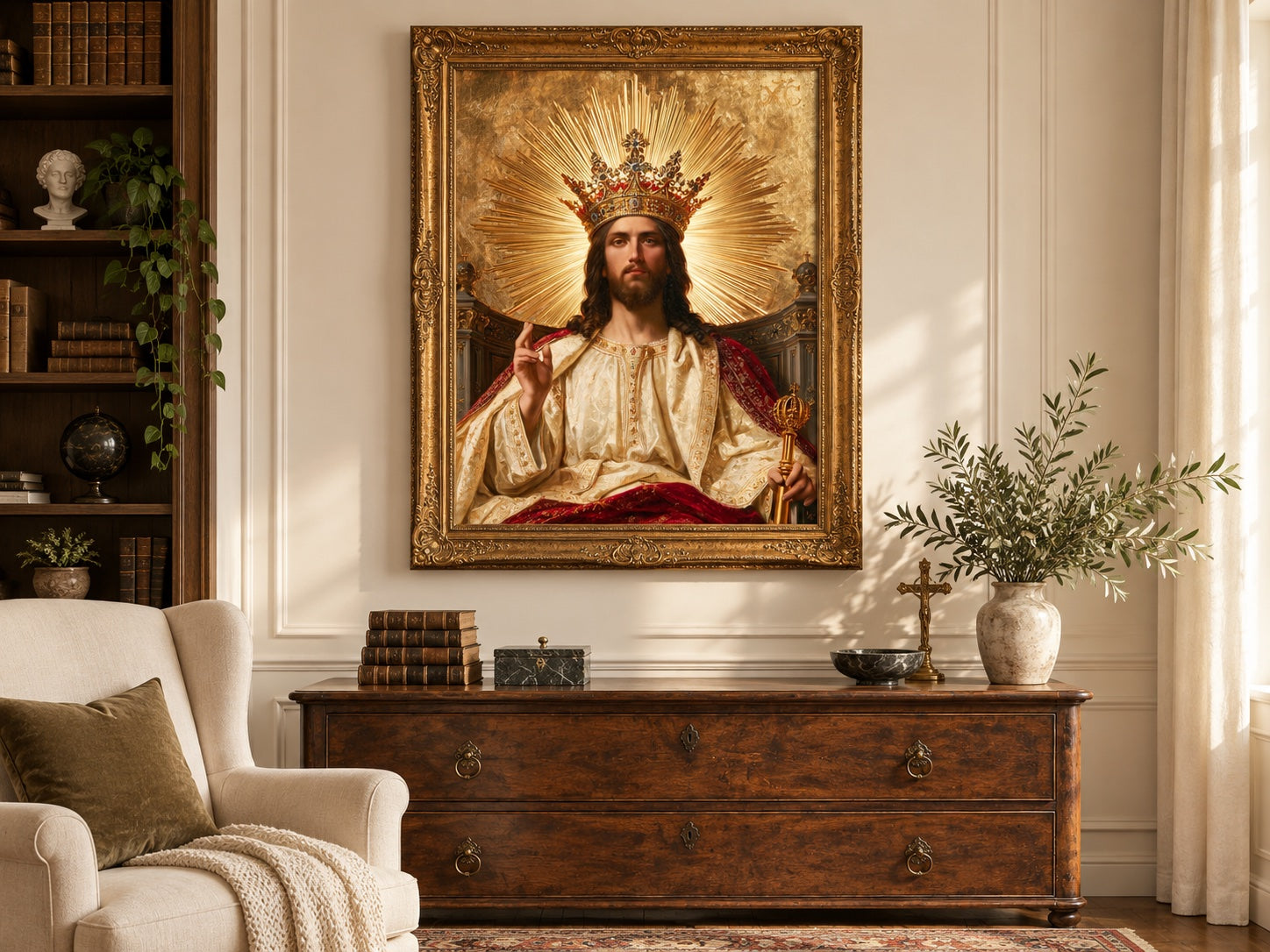 Jésus Roi — mise en scène avec cadre doré