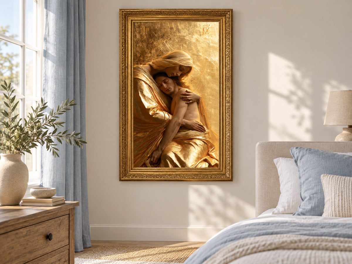 La Pietà — mise en scène avec cadre doré