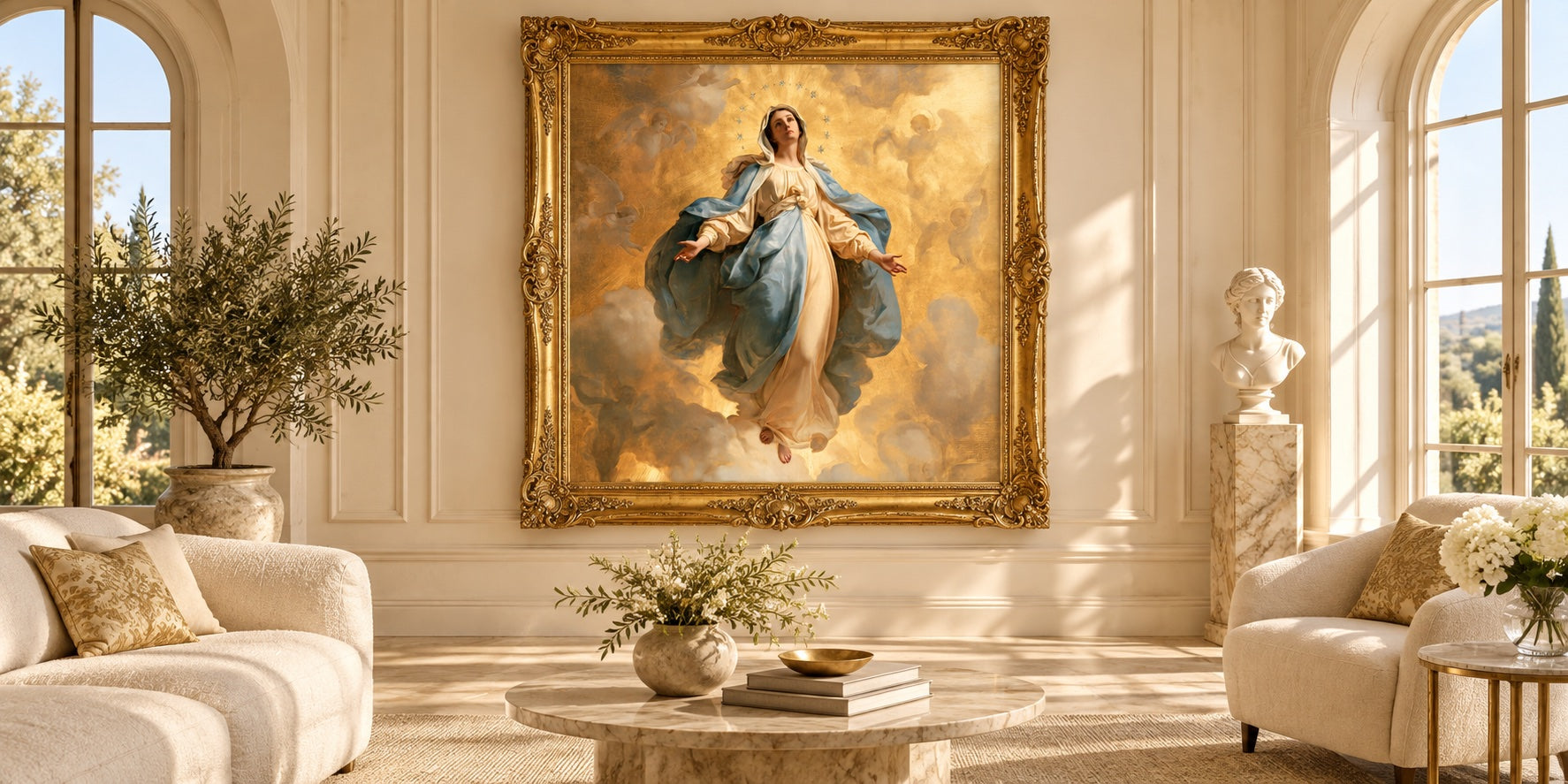 The Assumption of Mary — mise en scène d’une peinture Gold dans un cadre doré