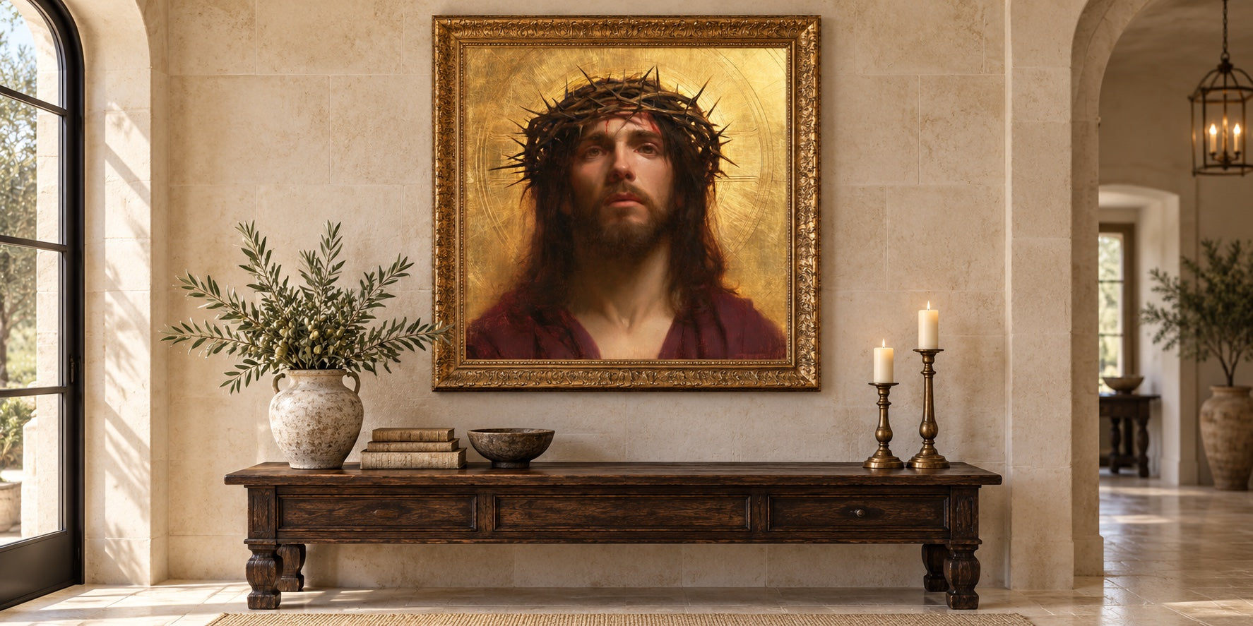 Jesus Crowned with Thorns — mise en scène d’une peinture Gold dans un cadre doré