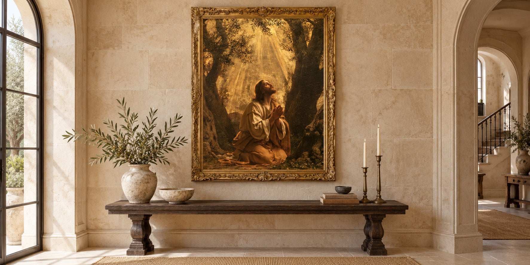 Jesus in Gethsemane — mise en scène d’une peinture Gold dans un cadre doré