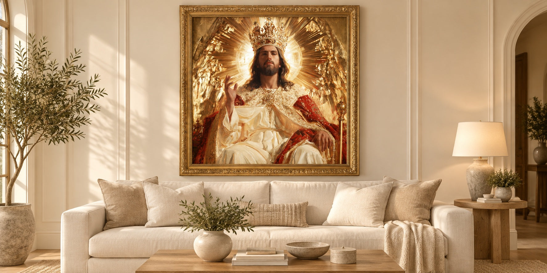 Jésus Roi — mise en scène d’une peinture Gold dans un cadre doré